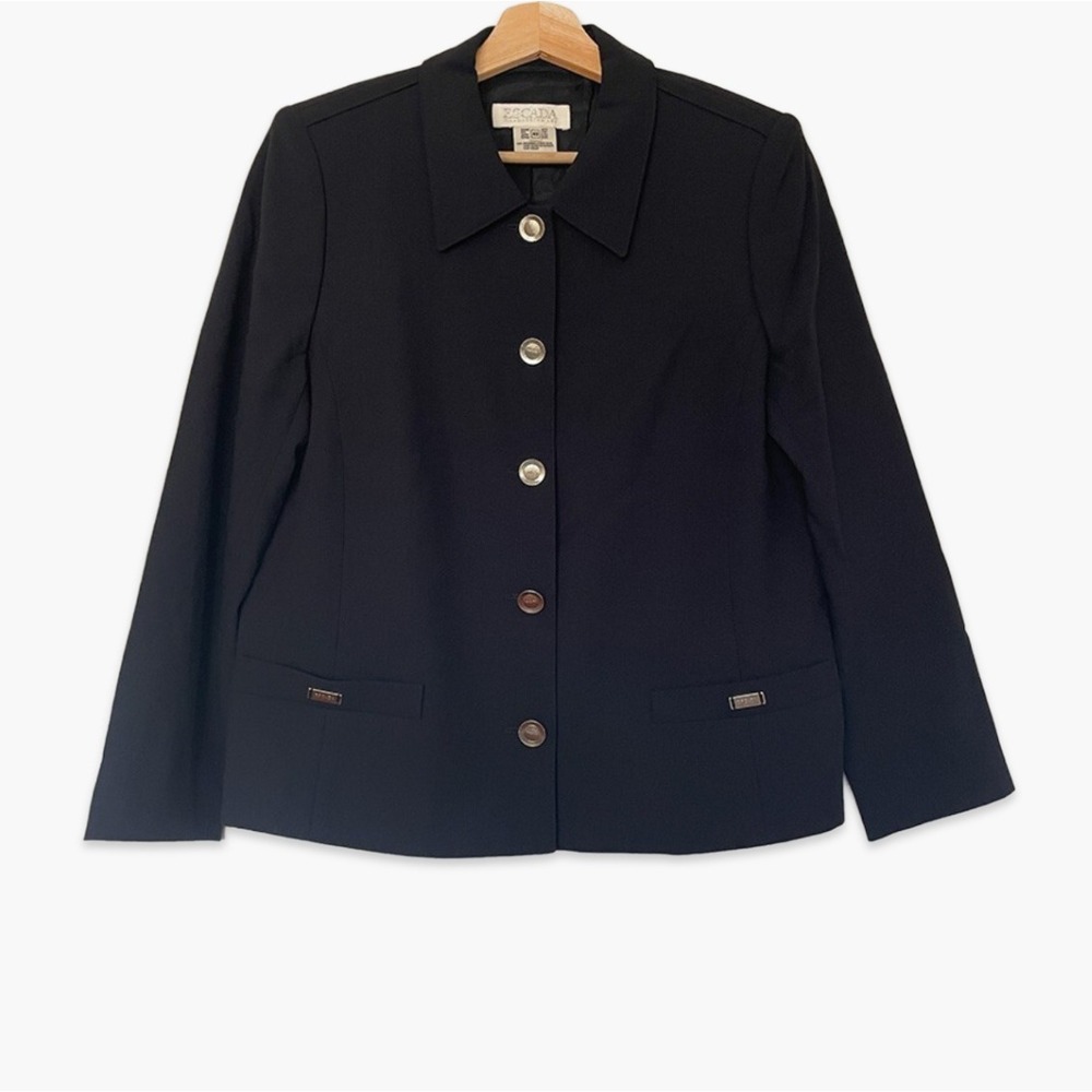Vintage ESCADA Margaretha Ley Black Buttoned Blazer Jacket Size 40 EUR / 8 US
